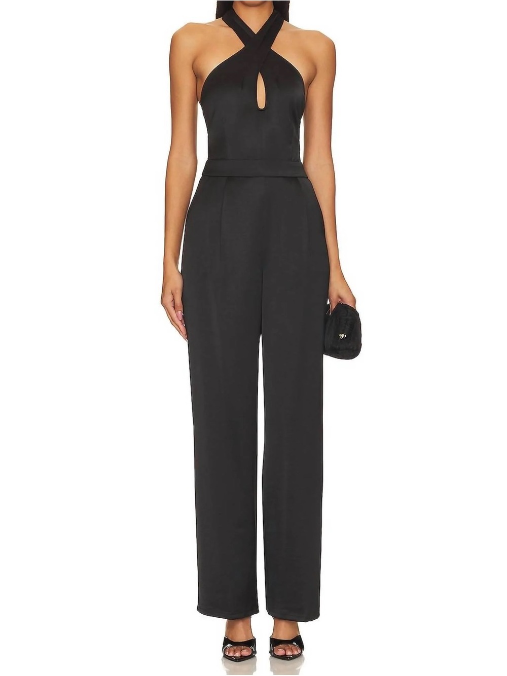 PAIGE Black Satin Halter Wide Leg Jumpsuit NWT
